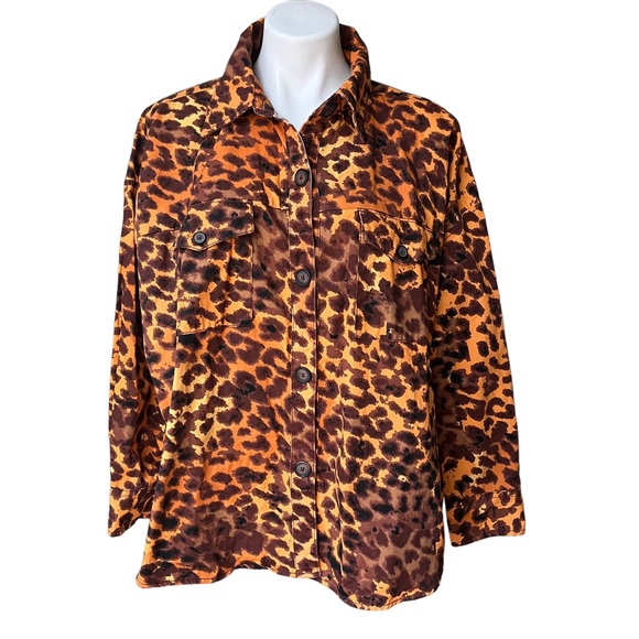 Native Youth Oversized Shacket in Bright Leopard Print, Sz L - Picture 3 of 11
